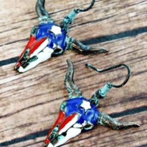Texas Flag Steer Head Patina Earrings
